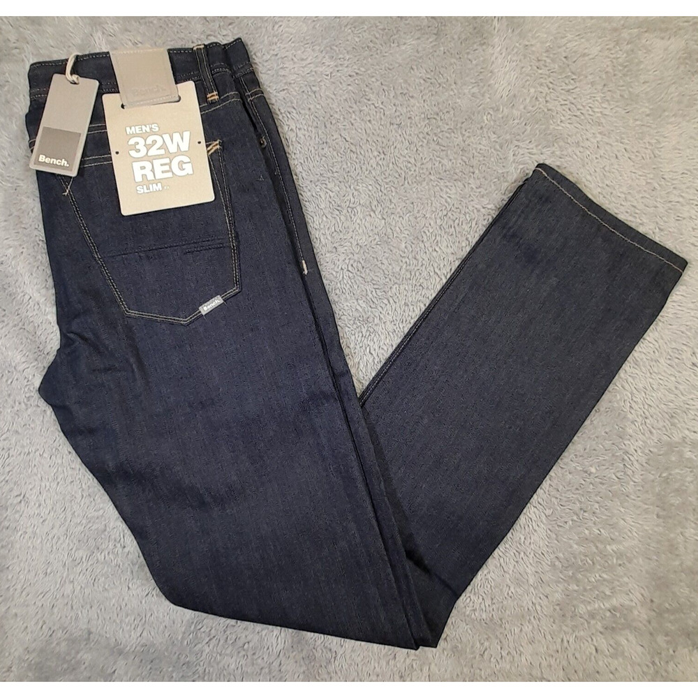 Bench Mens Slim Fit Riff Blue Jeans 32x32 5-Pocket Urban Raw Dark Wash NWT